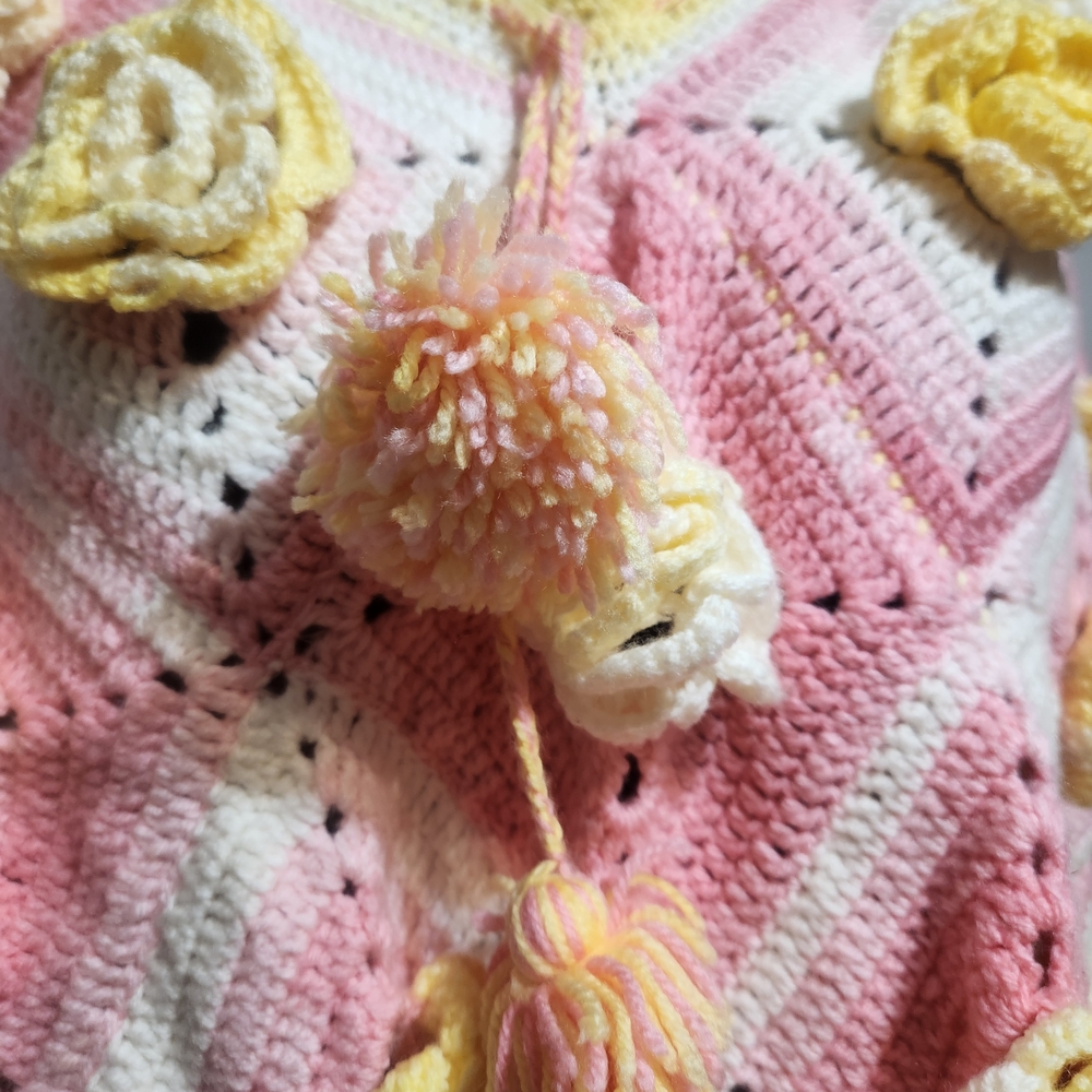 Pink and Yellow Floral Poncho - Picture 7 of 9